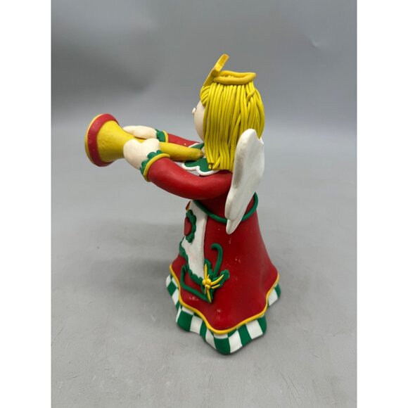 Handcrafted Christmas Clay Angel Figurine With Trumpet - Red/Green Holiday READ - Picture 4 of 9